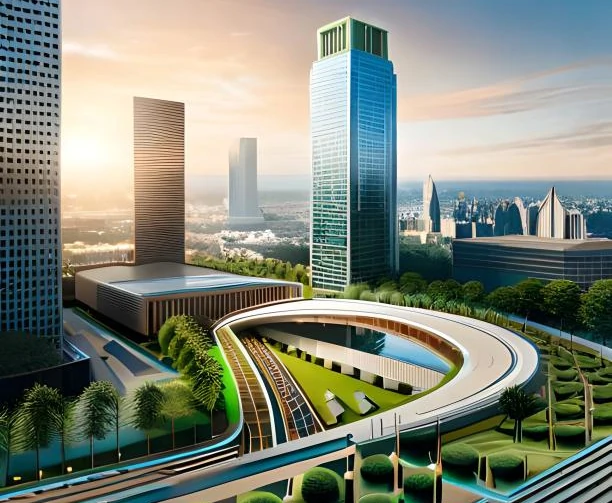 miasto z zielenią i analizą środowiskową AI
