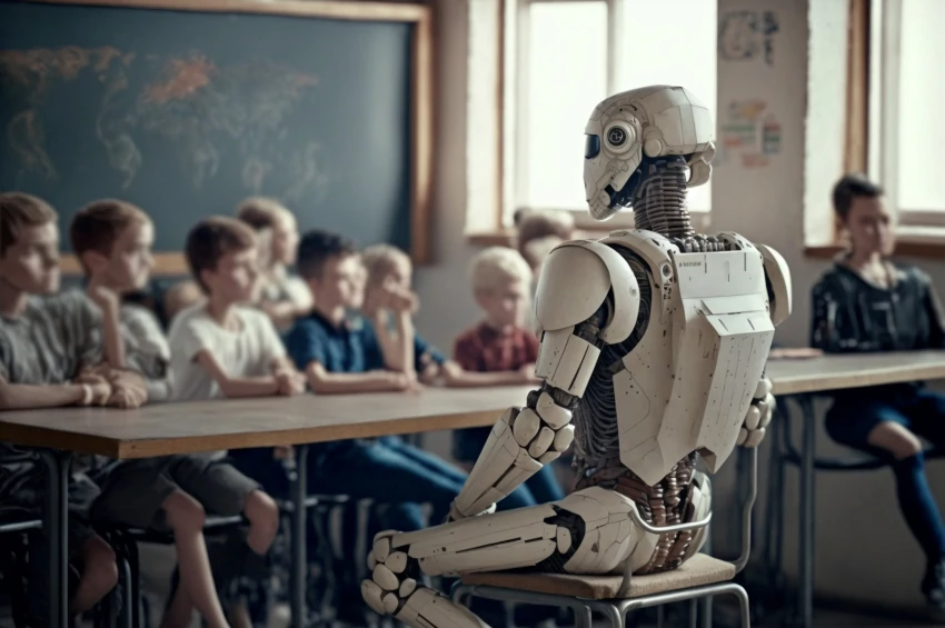 klasa i robot nauczyciel jako symbol AI w edukacji